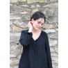 Flared dress, long sleeves, V neck, black linen