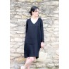 Flared dress, long sleeves, V neck, black linen