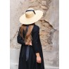 Long sleeves pleated dress, black linen