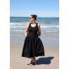 Pleated bow dress, black linen