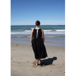 Pleated bow dress, black linen