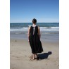 Pleated bow dress, black linen