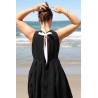 Pleated bow dress, black linen