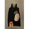 Flared dress, sleeveless, V neck, black linen