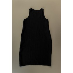 Flared dress, sleeveless, V neck, black linen