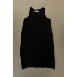 Flared dress, sleeveless, V neck, black linen