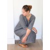 Flared dress, 3/4 sleeves, U neck, grey linen