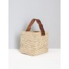 Squared basket with large handle in brown leather