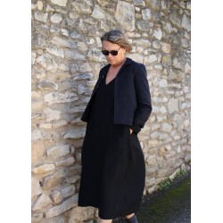 Robe évasée manches longues Uniforme, lin noir