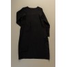 Flared dress, long sleeves, squared neck, black linen