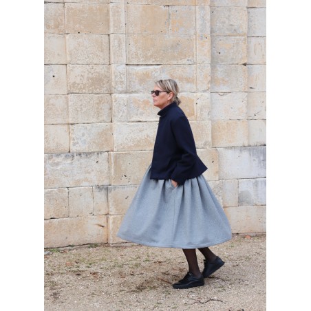 Pleated dress, sleeveless, grey wool blend