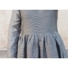 Pleated dress,  long sleeves, small stripes fabric