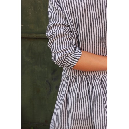 Uniform shirt-dress long sleeves, light stripes linen