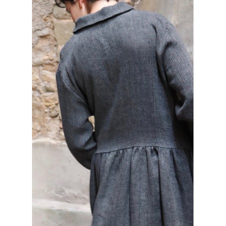 Robe-chemise, lin épais gris