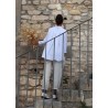 Long sleeves pleated shirt, white linen