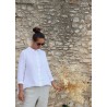 Long sleeves pleated shirt, white linen