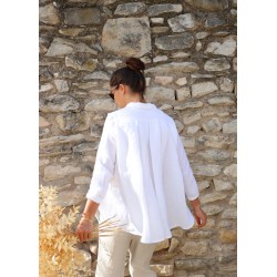 Long sleeves pleated shirt, white linen