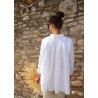 Long sleeves pleated shirt, white linen