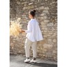 Long sleeves pleated shirt, white linen