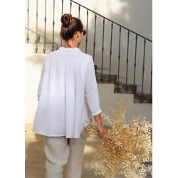 Long sleeves pleated shirt, white linen