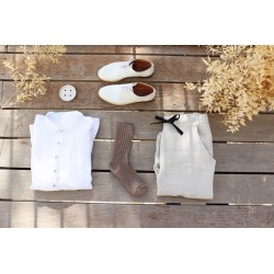 Long sleeves pleated shirt, white linen