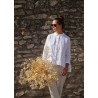 Long sleeves pleated shirt, white linen