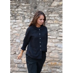 Claudine shirt, black linen