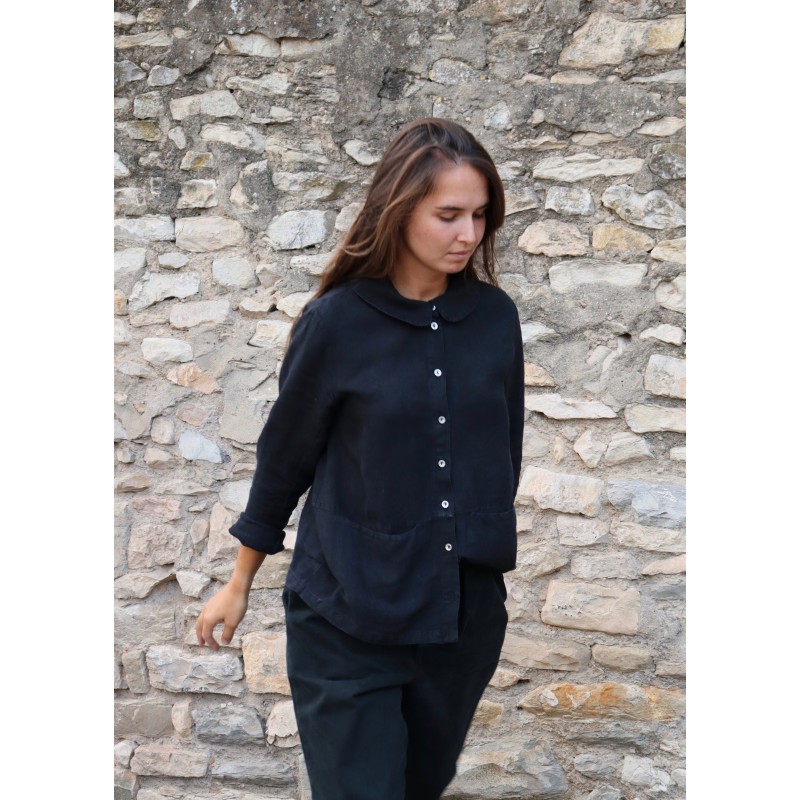 Claudine shirt, black linen