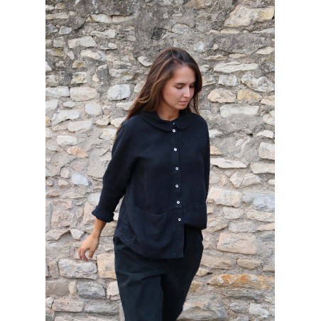 Claudine shirt, black linen