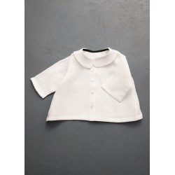 Long sleeves pleated shirt, white linen