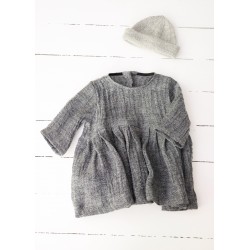 Long sleeves pleated dress, grey linen