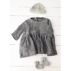 Long sleeves pleated dress, grey linen