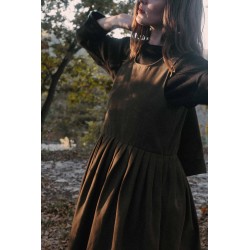 Pleated dress, sleeveless, Olive cotton canvas