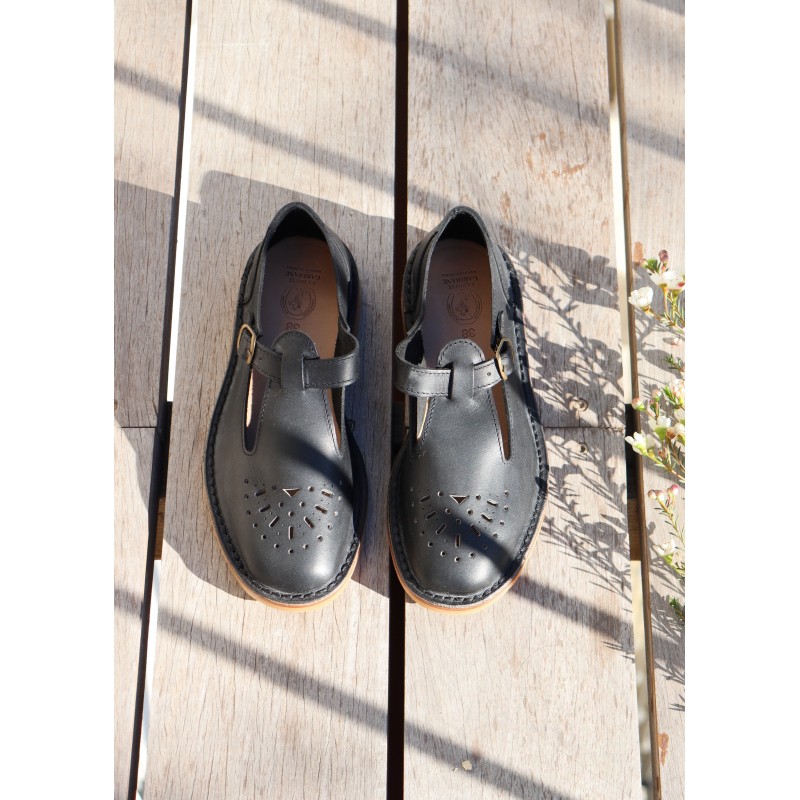 Sandales Alain, cuir noir