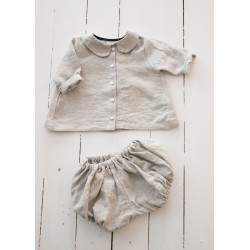 Chemise à plis manches longues, lin beige