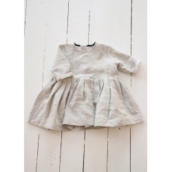 Robe à plis manches longues, lin beige