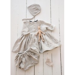 Robe à plis manches longues, lin beige