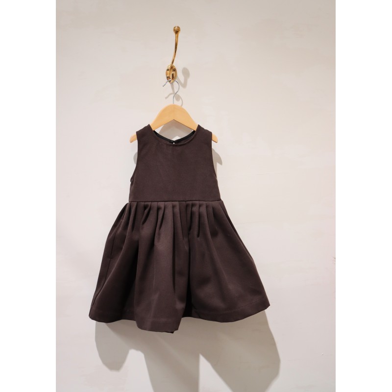 Pleated dress, sleeveless, Dark brown cotton canvas