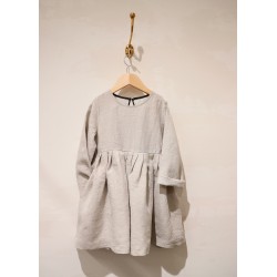 Pleated dress,  long sleeves, beige linen