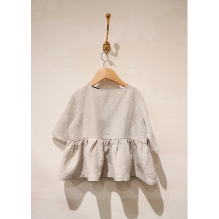 Pleated blouse, 3/4 sleeves, beige linen