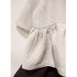 Pleated blouse, 3/4 sleeves, beige linen