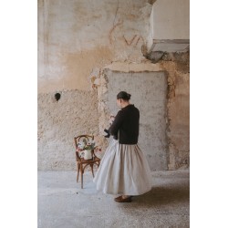 Pleated dress,  3/4 sleeves, beige linen