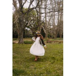 Pleated dress,  3/4 sleeves, beige linen