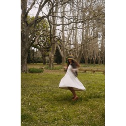 Pleated dress,  3/4 sleeves, beige linen