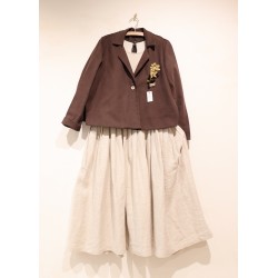 Pleated dress,  3/4 sleeves, beige linen