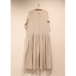 Robe à plis manches 3/4, lin beige