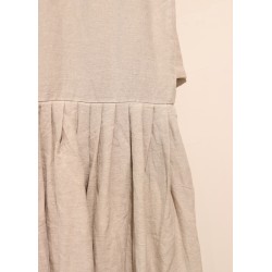 Pleated dress,  3/4 sleeves, beige linen