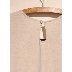 Pleated dress,  3/4 sleeves, beige linen