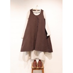 Simple bow dress, dark brown cotton canvas