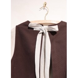 Simple bow dress, dark brown cotton canvas